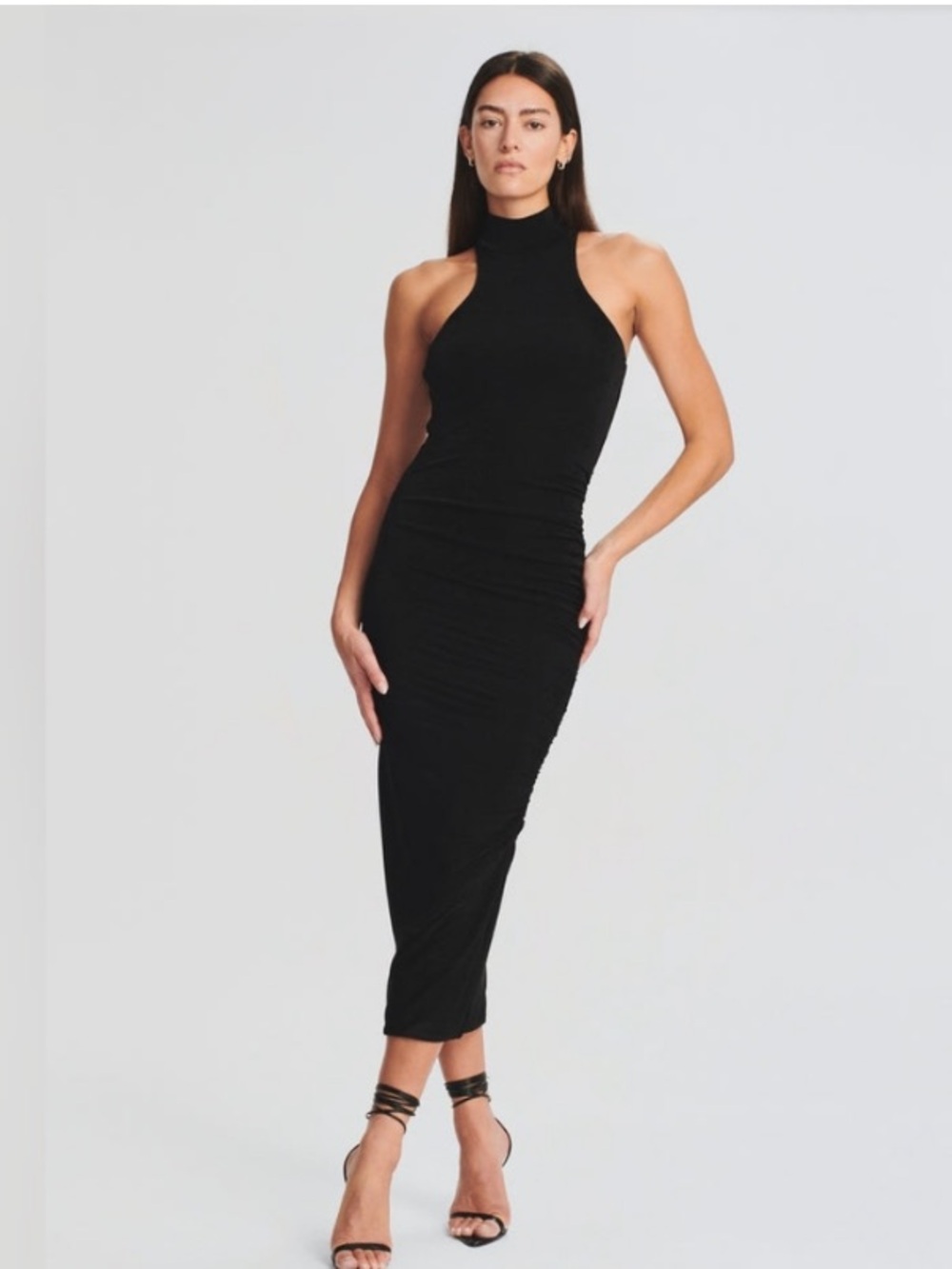 Seroya Black Delta High-Neck Bodycon Midi Dress